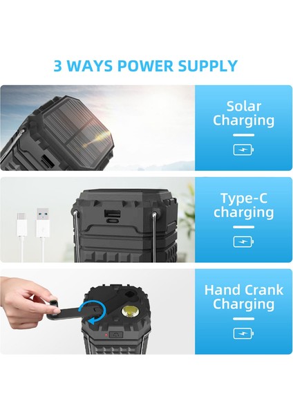 Kamp Feneri Şarj Edilebilir Güneş Fenerleri Işıkları Pille Çalışan LED Elektrik Kesintileri Için Siyah (Yurt Dışından) indirimleri