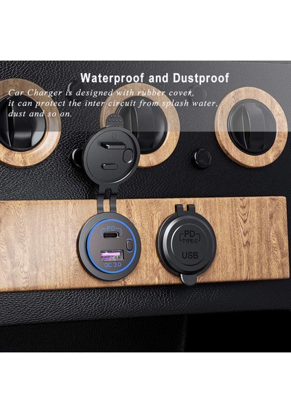 Pd Tip C USB Araç Şarj Cihazı ve Qc 3.0 Hızlı Şarj Cihazı 12V Güç Çıkışı Soketi, Motosiklet Rv Atv Için Açma/kapama Anahtarı, Kırmızı (Yurt Dışından) modelleri