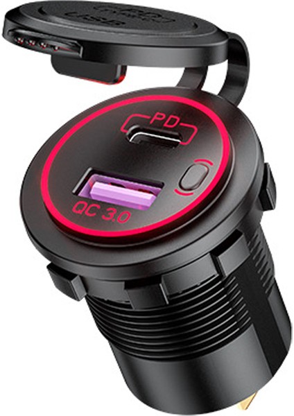 Pd Tip C USB Araç Şarj Cihazı ve Qc 3.0 Hızlı Şarj Cihazı 12V Güç Çıkışı Soketi, Motosiklet Rv Atv Için Açma/kapama Anahtarı, Kırmızı (Yurt Dışından) indirimleri