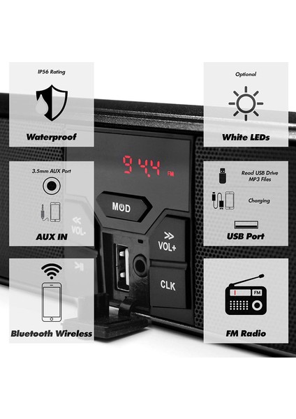 Motosiklet Stereo Hoparlörler Mp3 Müzik Çalar Bluetooth Oynatıcı Usb, Aux-In, Fm Radyo 7/8-1.25 Inç Gidona Takılan Motor Scooter Bisiklet Atv Utv (Yurt Dışından) fırsatları