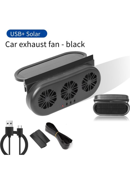Araba Egzoz Fanı Güneş Enerjili ve USB Şarjlı Pencere Vantilatörü 3 Fan Ön Arka Iç Radyatör Soğutma Sistemi A (Yurt Dışından)