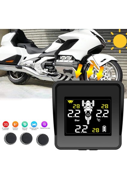 Güneş Kablosuz Lastik Basıncı Izleme Sistemi Motosiklet Tpms Lastik Basıncı Monitörü LCD Ekran 3 Harici Sensörler (Yurt Dışından)