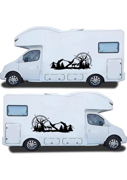 2x Gövde Sticker Çıkartması Büyük Pusula Navigasyon Dağ Geyiği ile Kamp Van Motorhome Siyah (Yurt Dışından) modelleri