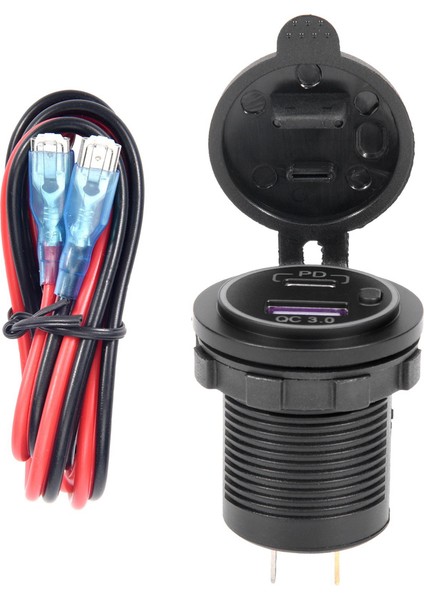 Pd Tip C USB Araç Şarj Cihazı ve Qc 3.0 Hızlı Şarj Cihazı 12V Güç Çıkışı Soketi, Motosiklet Rv Atv Için Açma/kapama Anahtarı, Mavi (Yurt Dışından)