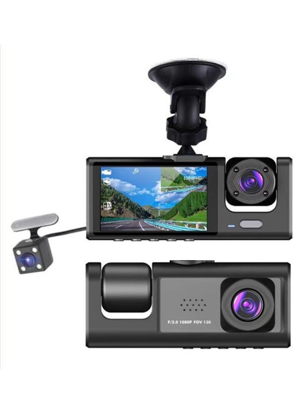 3 Kamera Araç Içi Kamera 1080 P 2 Inç Ekran Dashcam Siyah Sürücü Kaydedici Taksi Için Araba Dvr Arka Kamera Evrensel (Yurt Dışından) fiyatları