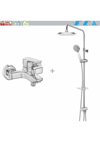 Eca Niobe Banyo BATARYASI-102102482+NIOBE Teleskobik Kolonlu Banyo Tepe Duş Seti Yuvarlak Takım 102158039