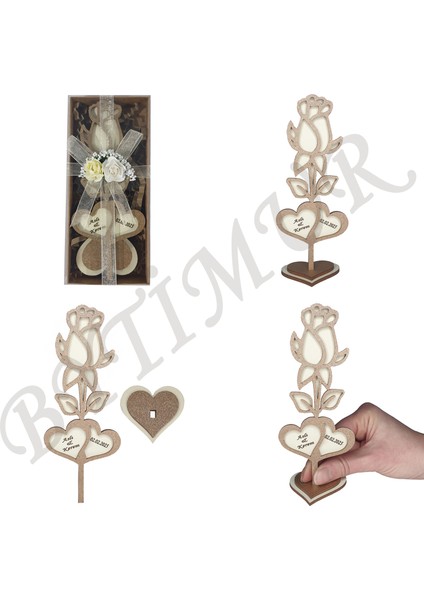 Düğün Nişan Nikah Kına Söz Hediyelik Tomurcuk Gül Iki Kalp Süslü Kutu A.g 15 Adet