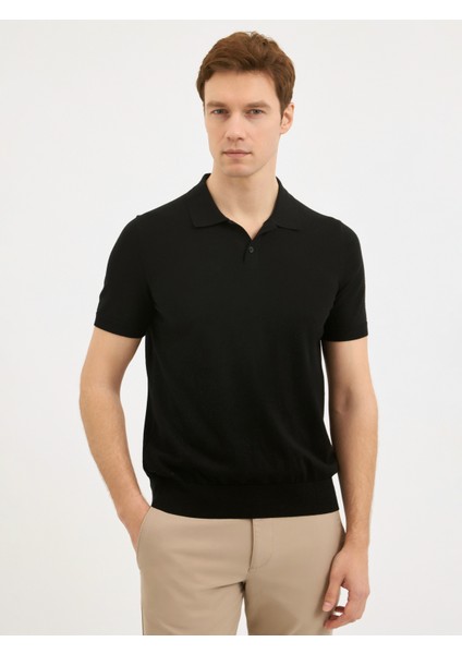 Erkek Regular Fıt Triko T-Shırt-Siyah fiyatları