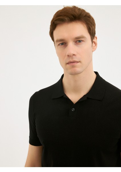 Erkek Regular Fıt Triko T-Shırt-Siyah fırsatları