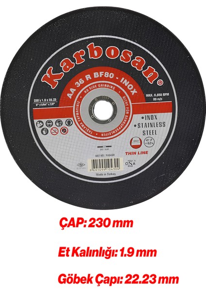 Metal Kesici Taş Disk Taşlama Spiral Demir Kesme Diski 230X1.9X22.23 mm