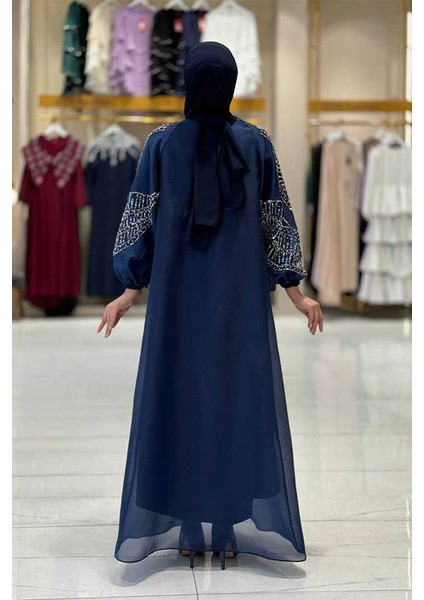 Taş Detaylı Elbise Abaya Takım 3943 Lacivert fiyatları