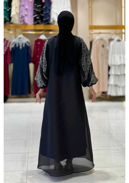 Taş Detaylı Elbise Abaya Takım 3943 Siyah fiyatları