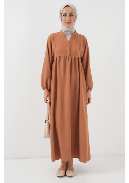 Kadın Uzun Tesettür Elbise 2525 - Taba