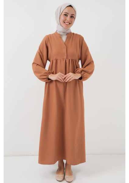 Kadın Uzun Tesettür Elbise 2525 - Taba modelleri