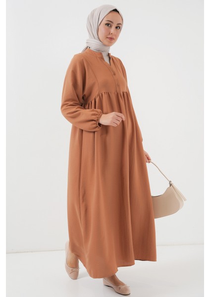 Kadın Uzun Tesettür Elbise 2525 - Taba fırsatları