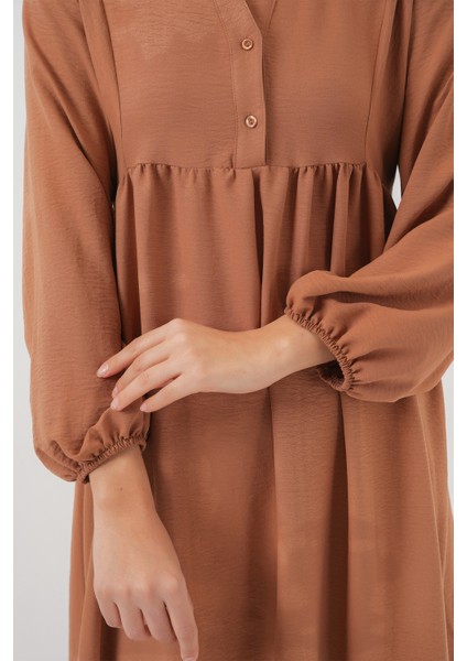 Kadın Uzun Tesettür Elbise 2525 - Taba indirimleri