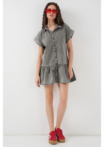 Kadın Kısa Kot Elbise 2530 - Füme fiyatları