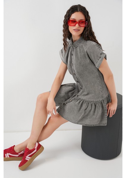 Kadın Kısa Kot Elbise 2530 - Füme modelleri