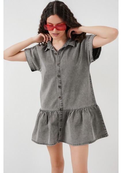 Kadın Kısa Kot Elbise 2530 - Füme fırsatları