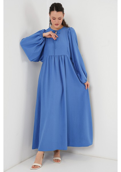 Kadın Balon Kol Uzun Tesettür Elbise 2464 - Indigo modelleri