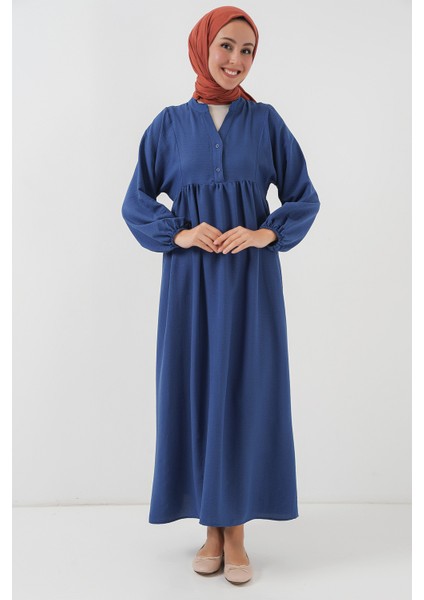 Kadın Uzun Tesettür Elbise 2525 - Indigo