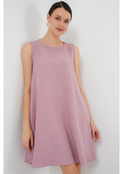 2444 Mini Keten Elbise - Pembe fiyatları