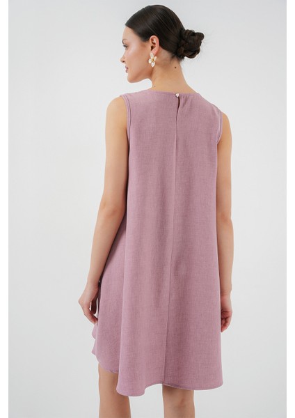 2444 Mini Keten Elbise - Pembe indirimleri
