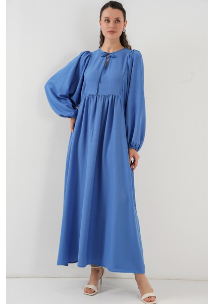 Kadın Balon Kol Uzun Tesettür Elbise 2464 - Indigo