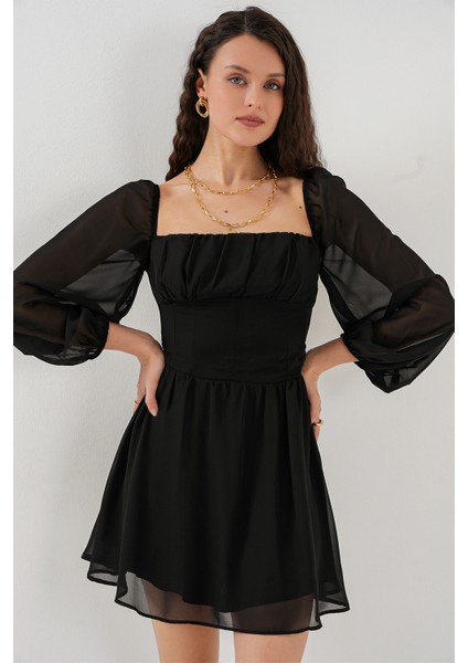Kadın Mini Tül Elbise 2514 - Siyah
