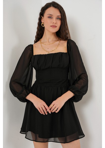 Kadın Mini Tül Elbise 2514 - Siyah indirimleri