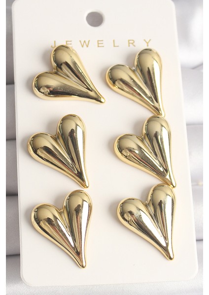 Gold Renk 3'lü Kalp Model Ccb Plastik Kadın Küpe Seti