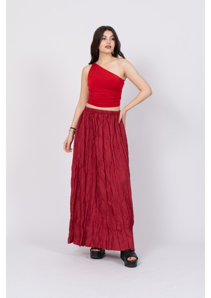 Beli Lastikli Kırışık Uzun Etek 010