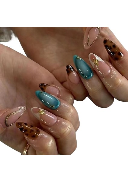 Leopar Baskı Manikür Yamaları Retro Çıkarılabilir Tırnak Üç Boyutlu Giyilebilir Manikür Parçaları 24 Parça (Yurt Dışından) modelleri
