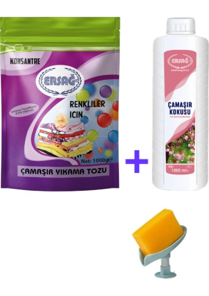 Renkliler Için Çamaşır Yıkama Tozu 1000 Gr-Çamaşır Kokusu 1000 Ml+(Sabunluk HEDIYE'LI)101-8