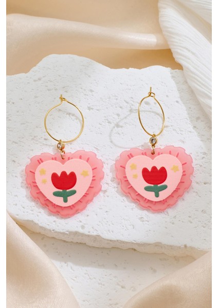 Pembe Kalpli Asetat Hafif Sallantılı Küpe