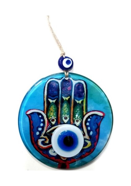Füzyon Cam Fatma Ana Bereket Eli Desenli Nazar Boncuklu Duvar Süsü El Yapımı Dekoratif Nazarlık Tdrtr fiyatları