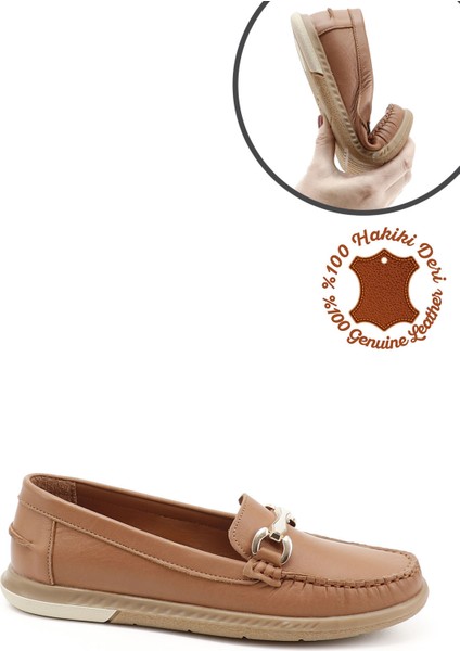 Kadın Taba Tokalı Rok Hakiki Deri Comfort Loafer