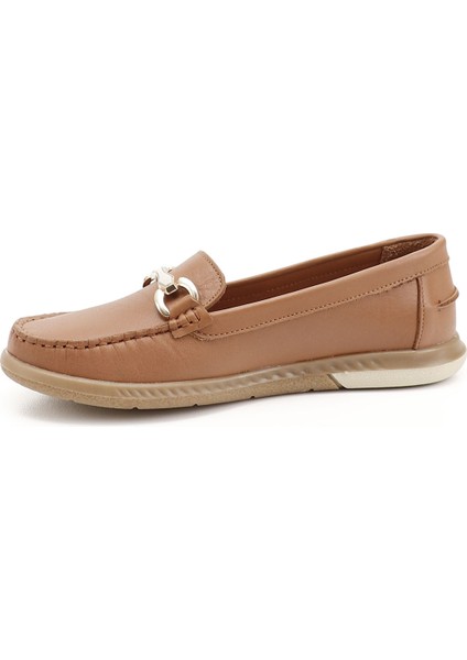 Kadın Taba Tokalı Rok Hakiki Deri Comfort Loafer
