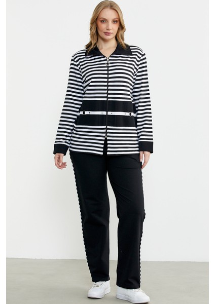 Çizgili Tunik Eşofman Takım - Siyah