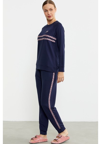 Leopar Çizgili Jogger Pijama Takım - Lacivert fırsatları
