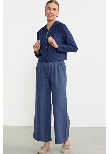 Süet Görünümlü Fermuarlı Kısa Mont - Lacivert fiyatları