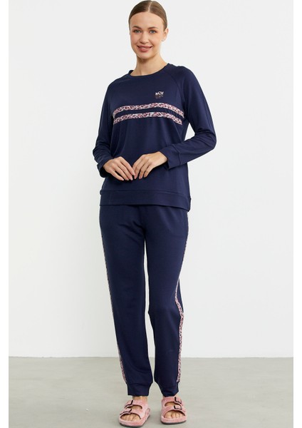 Leopar Çizgili Jogger Pijama Takım - Lacivert