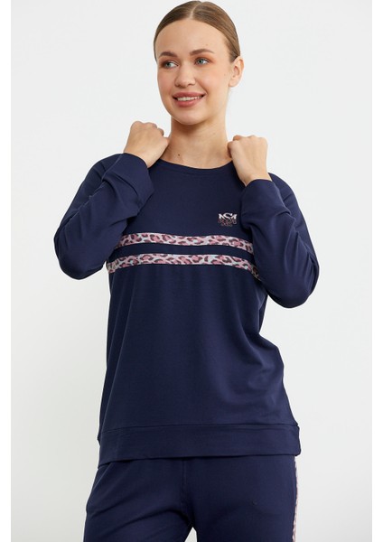 Leopar Çizgili Jogger Pijama Takım - Lacivert indirimleri