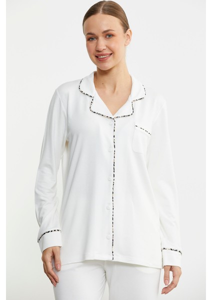 Düz Renk Gömlek Model Pijama Takım - Kemik modelleri