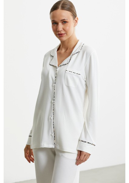 Düz Renk Gömlek Model Pijama Takım - Kemik indirimleri