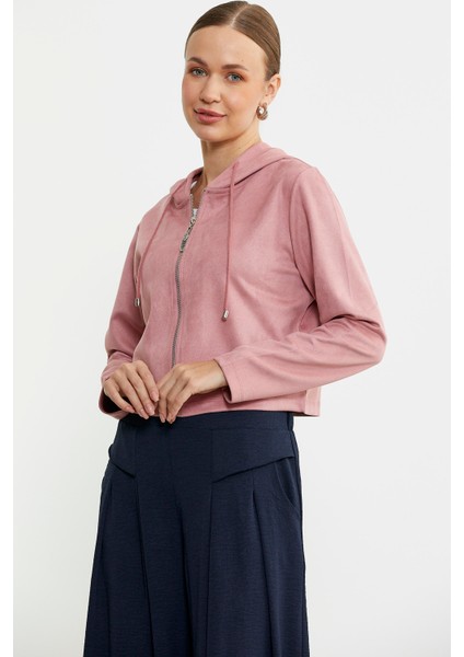 Süet Görünümlü Fermuarlı Kısa Mont - Pudra fiyatları