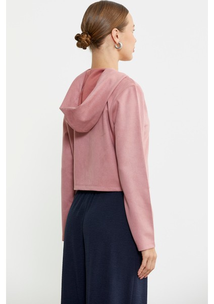 Süet Görünümlü Fermuarlı Kısa Mont - Pudra indirimleri