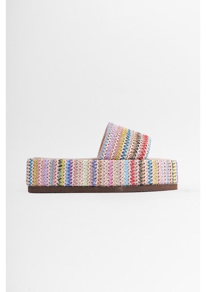 Zila Renkli Dolgu Topuk Hasır Kadın Terlik