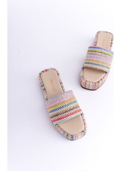 Zila Renkli Dolgu Topuk Hasır Kadın Terlik modelleri