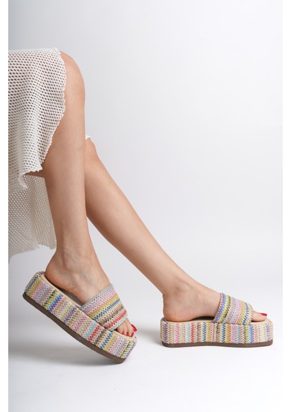 Zila Renkli Dolgu Topuk Hasır Kadın Terlik indirimleri